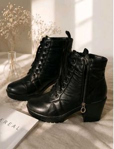Stylish Black Heeled Combat Boots