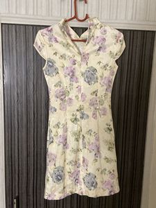 Elegant Floral Print Cheongsam Dress
