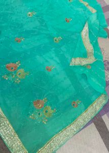 Stunning Teal Embroidered Saree