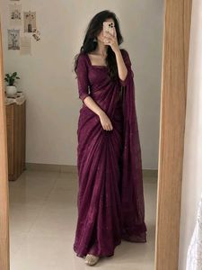 Elegant Purple Sequined Saree