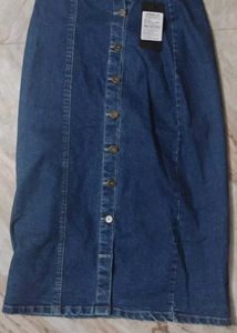 Light Wash Denim Maxi Skirt with Slit