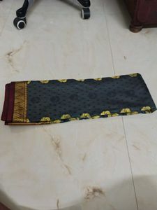 Elegant Floral Grey N Maroon Saree