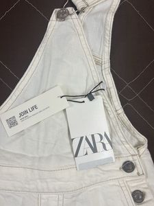 Zara White Denim Overalls