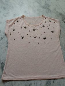 Sparkly Star Embellished Pink Top