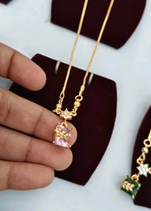 Pink Stone Gold Chain Necklace