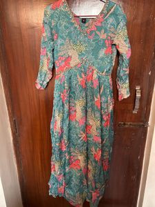 Beautiful Teal Floral Print Ethnic Gown