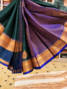 Elegant Green &amp; Gold Silk Saree