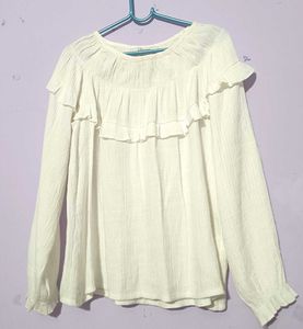 White Ruffle Long Sleeve Top