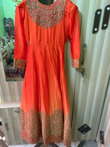 Orange Embroidered Anarkali