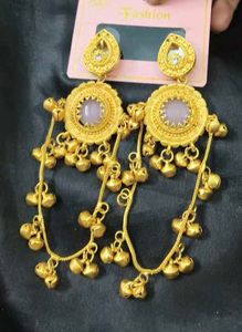 Gold Tone Long Chain kashmiri Earrings