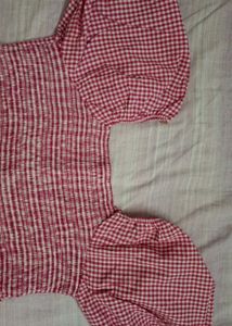 Red Gingham Puff Sleeve Top