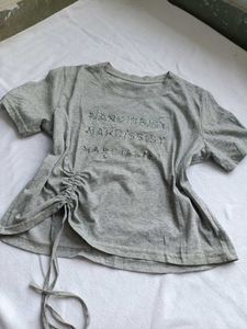 Grey "Narcissist" Ruched T-Shirt