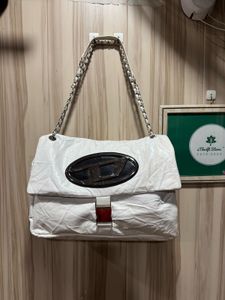 Diesel D Logo White Chain Shoulder Satchel Bag