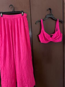 Vibrant Pink Palazzo Pants &amp; Crop Top Set