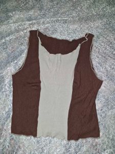 Brown &amp; Cream Patchwork Crop Top