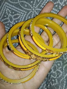 Exquisite Yellow &amp; Gold Embellished Bangles