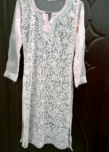 Lucknowi Handwork Chickankari Baby Pink Kurta