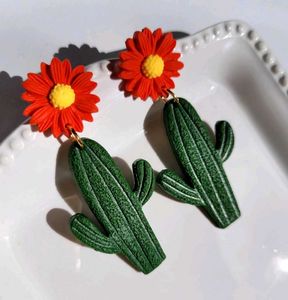 Orange Cactus Flower Dangle Earrings