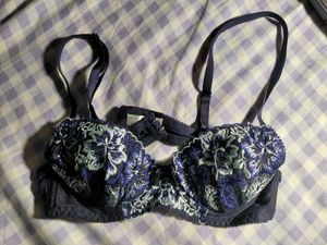 Embroidered Blue Bra