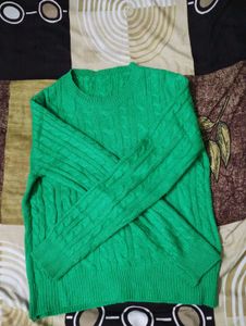 Women Self Design Green Sweater