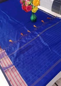 Elegant Royal Blue Saree with Tassels