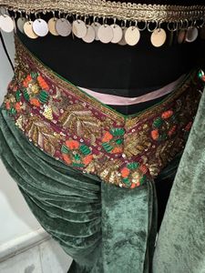 Elegant Green Velvet drape saree