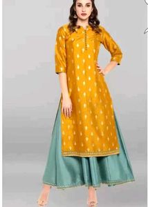 Elegant Mustard & Teal Anarkali Set