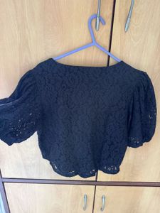 Black Lace Puff Sleeve Corset Top