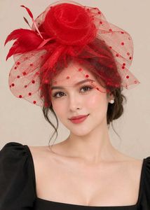 🇰🇷Combo Set Red Fascinator Hat & LV Style Scarf