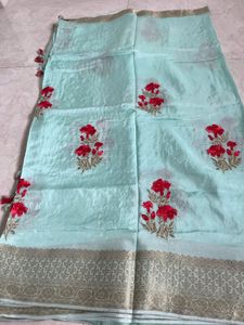 Beautiful Light Blue Embroidered Saree