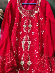 Embroidered Red Kurta