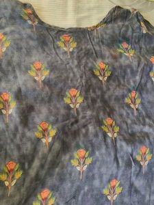 Gray Floral Print Kurta