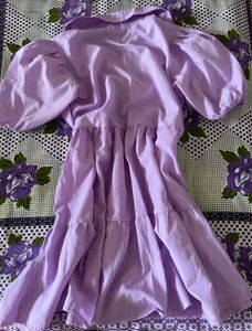 Lilac Puff Sleeve Tiered Midi Dress