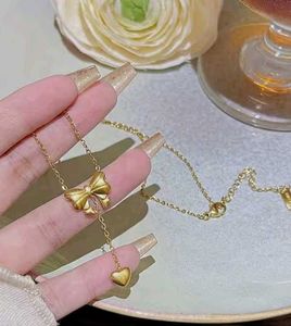 Anti-Tarnish Charming Bow &amp; Heart Pendant Necklace