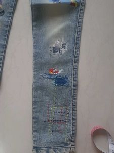 Stylish Hand-painted and embroidered Denim Jeans