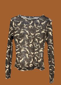 Sheer Mesh Print Long Sleeve Top