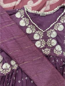 Georgous Purple Anarkali Type Kurthi Set