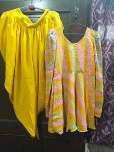 Vibrant Yellow Dhoti Pants & Printed Kurti Set