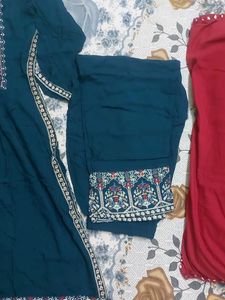 Teal Embroidered Kurta with Dupatta