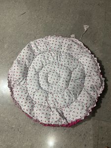 Baby Round Play Mat Cum Storage Bag - Pink & White