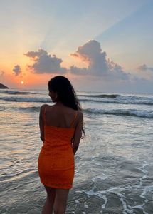 Vibrant Orange Lace Mini Dress
