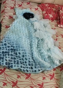 ✨ Sky Blue Floral Party Gown for Girls (10–12 yrs)