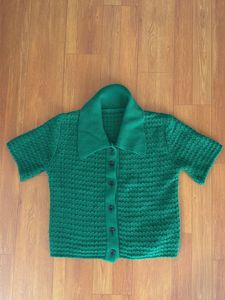 Green Knitted Short Sleeve Collared Top