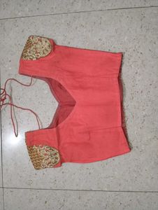 Stunning Coral &amp; Gold Embroidered Lehenga