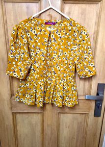 Mustard Floral Peplum Top