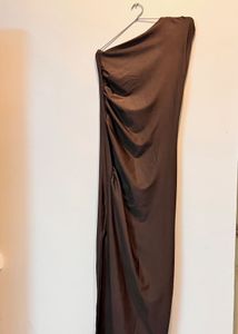 Brown One-Shoulder Maxi Dress (S)