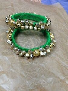 Green Bangles with Golden ghunghroo