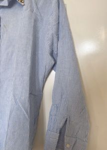 Blue Striped Shirt with Embellished Collar