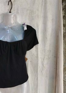 Chic Black Ruched Square Neck Top
