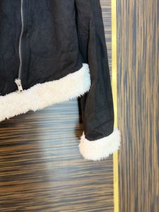 Black Faux Suede Sherpa Jacket check details